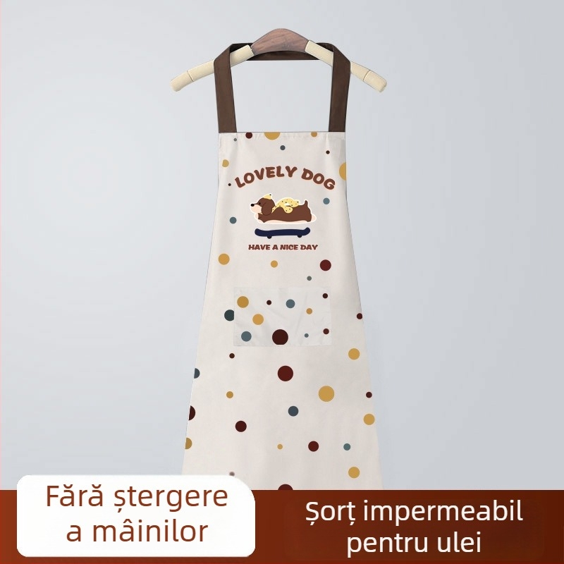 Șorț de bucătărie cu imprimeu cartoon, impermeabil și rezistent la grăsimi, cu mâneci, unisex, cu logo, Dalmatian print