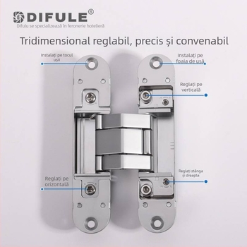 DIFULE Balama de ușă invizibilă reglabilă tridimensional – balama ascunsă, balama încrucișată pentru uși ascunse, ușă de lemn de dormitor, model DFL-L040