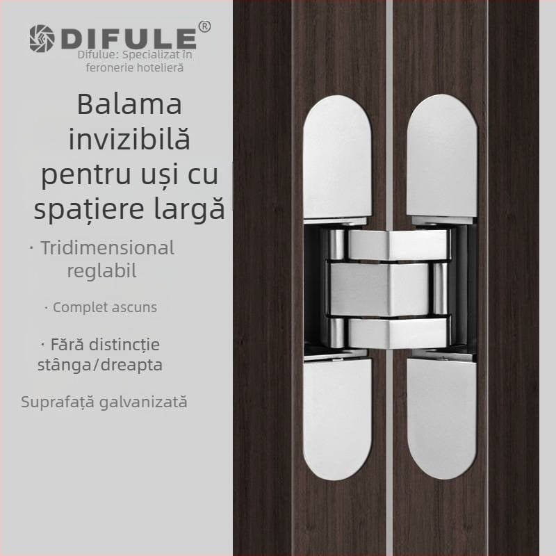 DIFULE Balama de ușă invizibilă reglabilă tridimensional – balama ascunsă, balama încrucișată pentru uși ascunse, ușă de lemn de dormitor, model DFL-L040