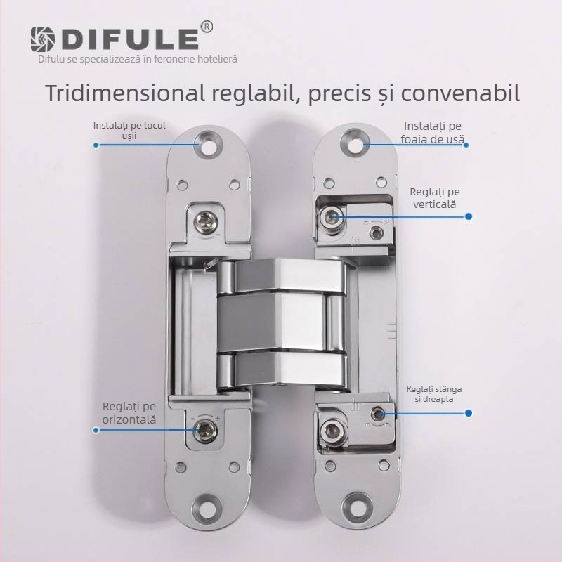DIFULE Balama de ușă invizibilă reglabilă tridimensional – balama ascunsă, balama încrucișată pentru uși ascunse, ușă de lemn de dormitor, model DFL-L040