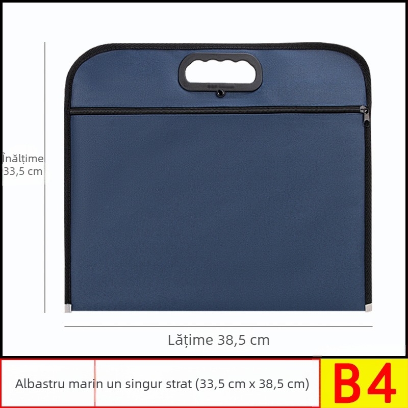 Geantă de documente Oxford cu fermoar, capacitate mare, format A4/B4, pentru întâlniri de afaceri