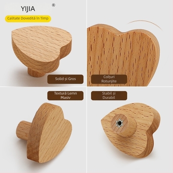 Yi Jia mâner de ușă din lemn de fag, în formă de inimă, cu o singură gaură, design minimalist, pentru garderobă și uși de dulap.