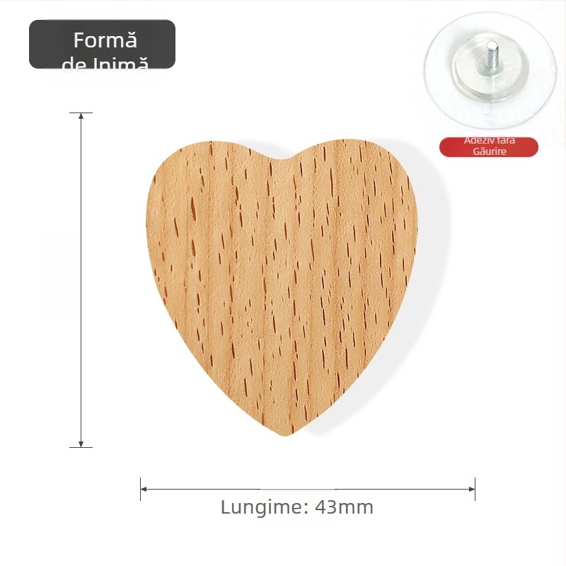 Yi Jia mâner de ușă din lemn de fag, în formă de inimă, cu o singură gaură, design minimalist, pentru garderobă și uși de dulap.
