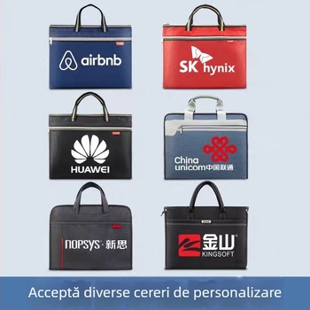 Geantă de documente din Oxford canvas cu fermoar, potrivită pentru întâlniri, siglă personalizabilă