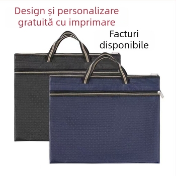 Geantă de documente din Oxford canvas cu fermoar, potrivită pentru întâlniri, siglă personalizabilă