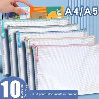 Geantă A4 cu fermoar, transparentă și impermeabilă, pentru elevi, organizator pentru materiile școlare