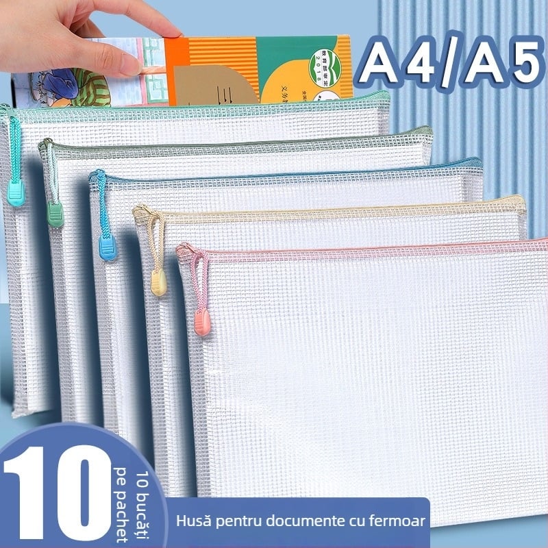 Geantă A4 cu fermoar, transparentă și impermeabilă, pentru elevi, organizator pentru materiile școlare