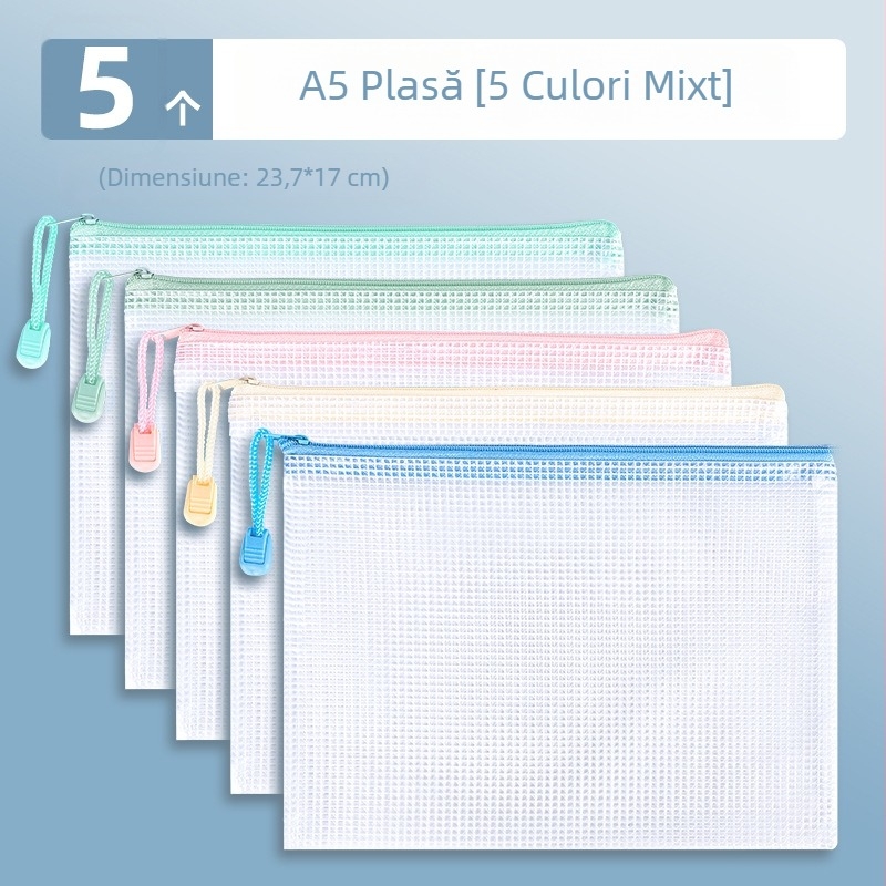 Geantă A4 cu fermoar, transparentă și impermeabilă, pentru elevi, organizator pentru materiile școlare