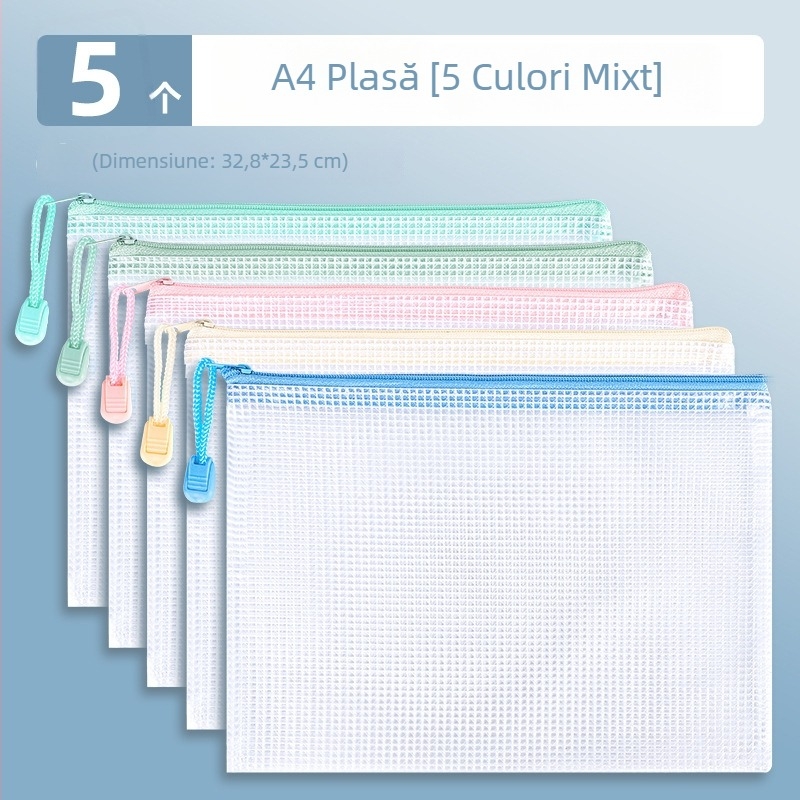 Geantă A4 cu fermoar, transparentă și impermeabilă, pentru elevi, organizator pentru materiile școlare