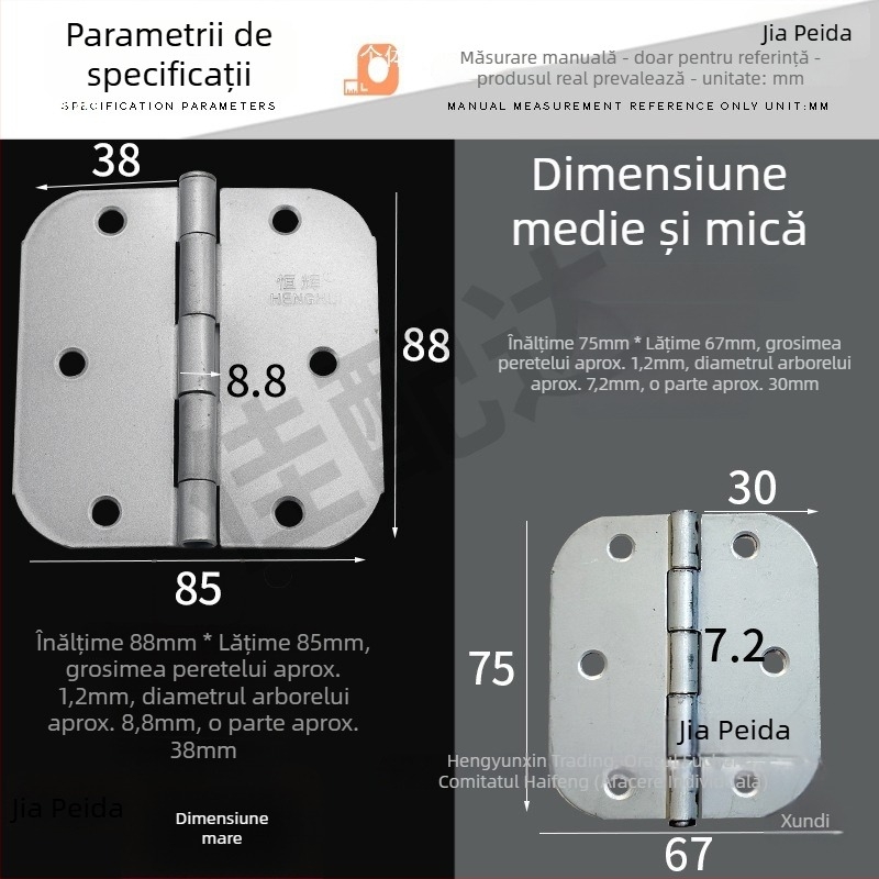 Balama fluture din fier, finisaj zincat în culoare zinc, balama obișnuită pentru ușa de dulap, deschidere plată