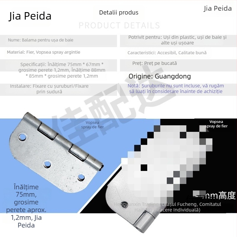 Balama fluture din fier, finisaj zincat în culoare zinc, balama obișnuită pentru ușa de dulap, deschidere plată