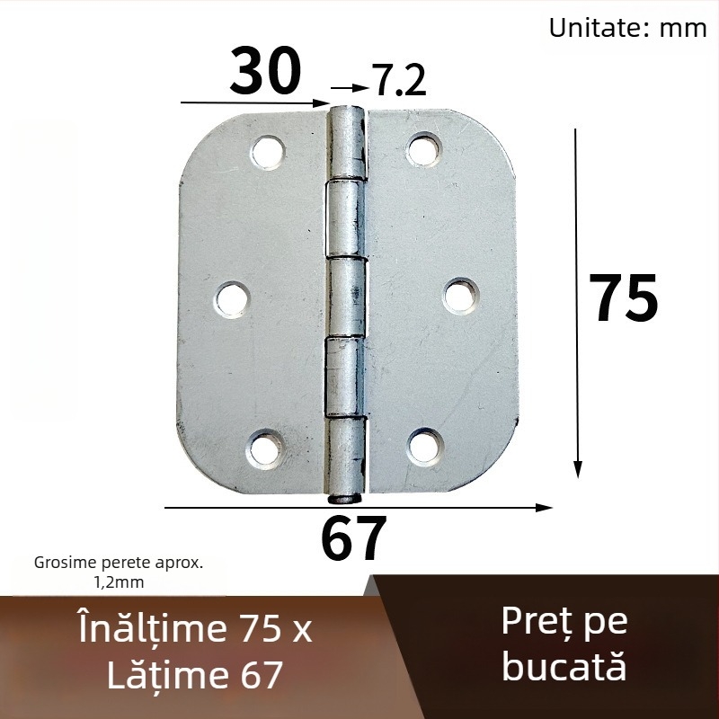 Balama fluture din fier, finisaj zincat în culoare zinc, balama obișnuită pentru ușa de dulap, deschidere plată