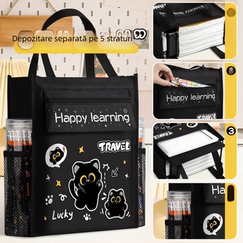 Geantă de studiu din pânză, cu capacitate mare, pentru elevi din învățământ primar, design desen animat și fermoar