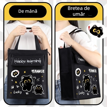 Geantă de studiu din pânză, cu capacitate mare, pentru elevi din învățământ primar, design desen animat și fermoar