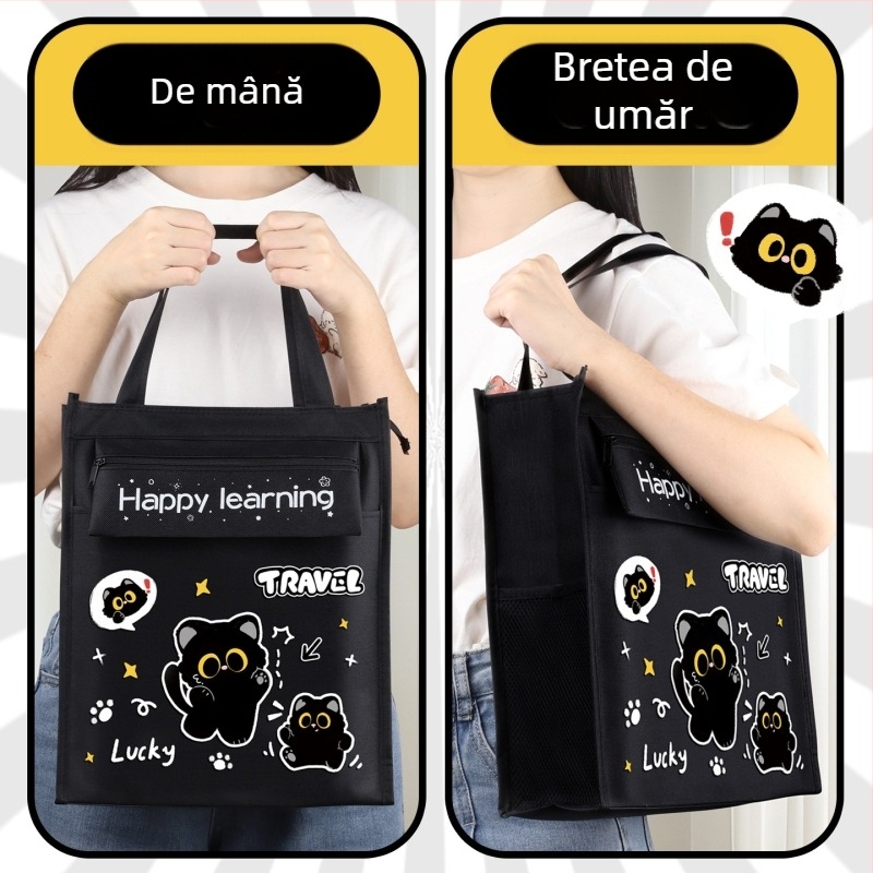 Geantă de studiu din pânză, cu capacitate mare, pentru elevi din învățământ primar, design desen animat și fermoar