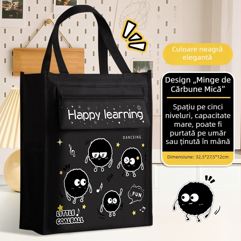 Geantă de studiu din pânză, cu capacitate mare, pentru elevi din învățământ primar, design desen animat și fermoar