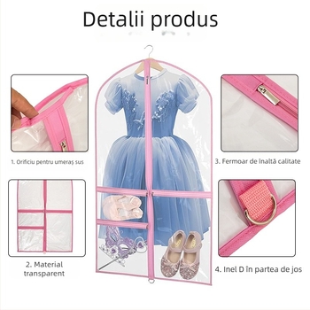 Husă transparentă din PVC pentru haine de copii, cu mai multe buzunare, protecție împotriva prafului pentru fuste de dans și costume