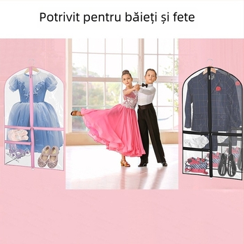 Husă transparentă din PVC pentru haine de copii, cu mai multe buzunare, protecție împotriva prafului pentru fuste de dans și costume