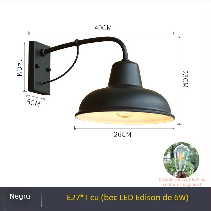Lampă de perete pentru exterior, din fier, stil retro American, lanternă simplă pentru intrare, grădină și balcon
