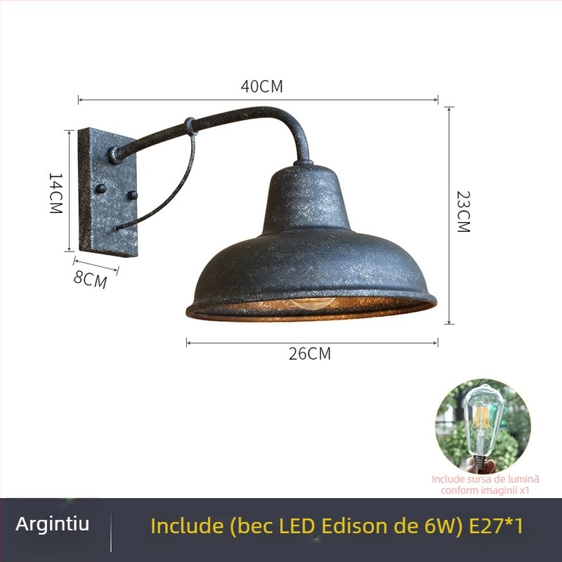 Lampă de perete pentru exterior, din fier, stil retro American, lanternă simplă pentru intrare, grădină și balcon