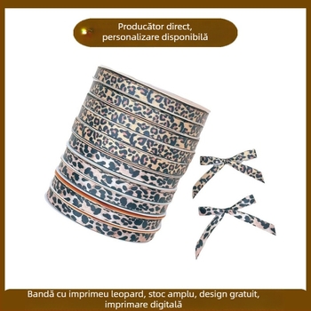 Panglică de poliester cu imprimeu leopard, lățime 1 cm, pentru decoruri DIY și accesorii pentru păr