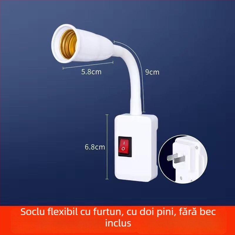 Suport de lampă E27 cu întrerupător, adaptor universal și priză pentru lampă LED de perete, cu furtun flexibil