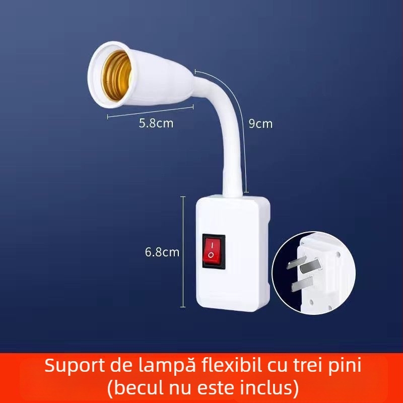 Suport de lampă E27 cu întrerupător, adaptor universal și priză pentru lampă LED de perete, cu furtun flexibil