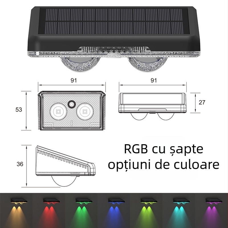 Lampa de perete solară pentru exterior, IP65 impermeabilă, pentru grădină, terasă sau balcon, iluminare decorativă de perete.