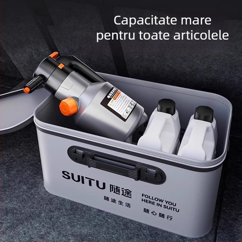 Set complet de unelte pentru spălarea mașinii, pentru uz casnic – găleată pliabilă, recipient cu spumă, mop și trusă de curățare cu cutie de depozitare