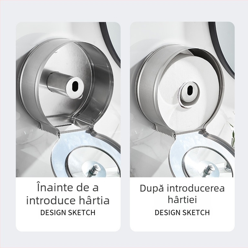 Dispenser de perete pentru rulon mare de hârtie igienică, destinat hotelurilor și toaletelor publice