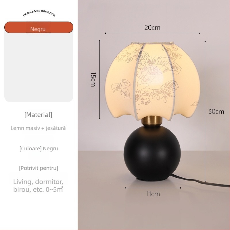 Lampa de masă din lemn masiv, în stil franțuzesc antic, cu iluminare ambientală; potrivită ca lampă de noptieră și lampă de perete retro pentru living