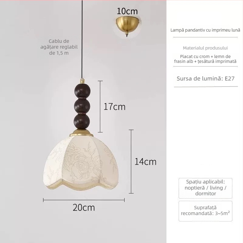 Lampa franțuzească retro cu floare din țesătură — plafonieră și lampă de perete pentru dormitor și sufragerie