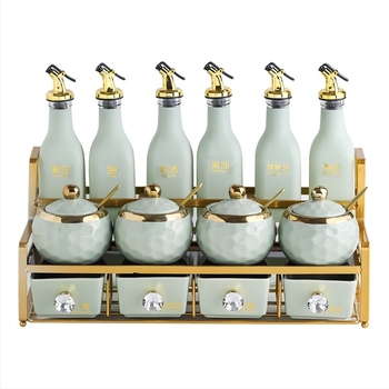 Set de recipiente din sticlă pentru condimente, cu borcane ceramice pentru ulei, sare și oțet – organizare bucătărie