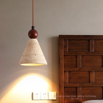 Stil japonez, travertin galben, lampă pendul vintage wabi-sabi pentru dormitor, sufragerie și hol