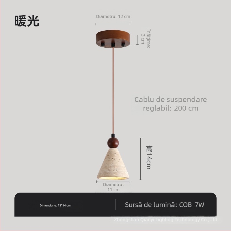 Stil japonez, travertin galben, lampă pendul vintage wabi-sabi pentru dormitor, sufragerie și hol