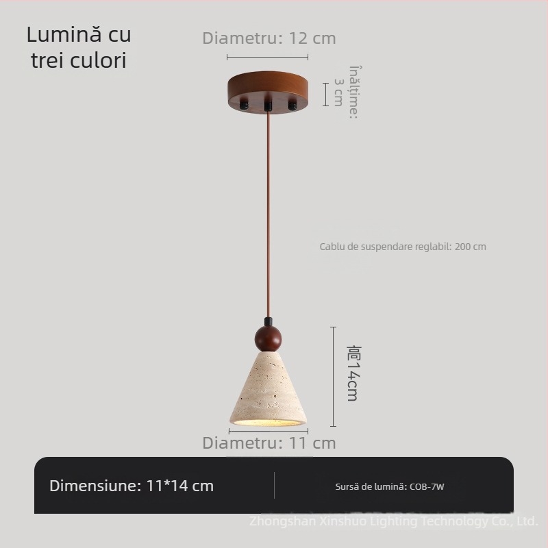 Stil japonez, travertin galben, lampă pendul vintage wabi-sabi pentru dormitor, sufragerie și hol