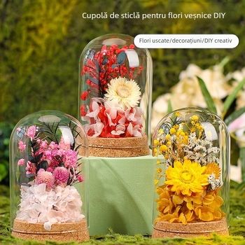 Set DIY pentru decor cu cupolă de sticlă și flori veșnice — flori uscate, cadou de Ziua Mamei