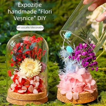 Set DIY pentru decor cu cupolă de sticlă și flori veșnice — flori uscate, cadou de Ziua Mamei