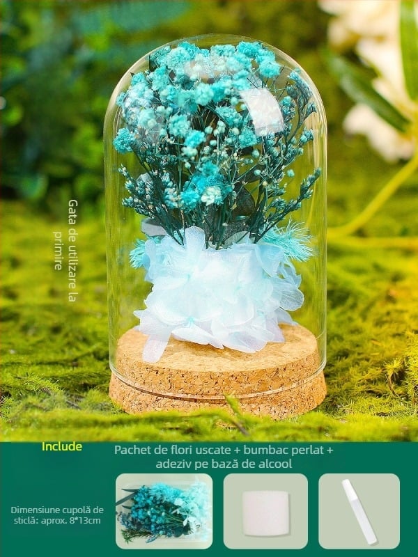 Set DIY pentru decor cu cupolă de sticlă și flori veșnice — flori uscate, cadou de Ziua Mamei