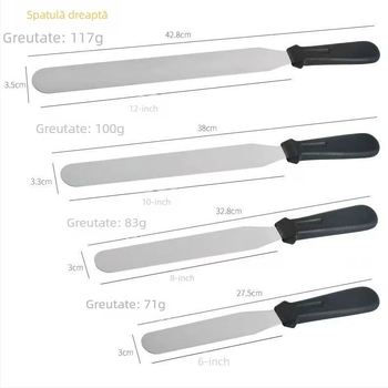Spatulă din oțel inoxidabil, cu capete drepte și curbate, pentru netezire tort și demoldare, spatulă pentru cremă și ustensile de cofetărie