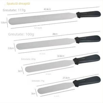 Spatulă din oțel inoxidabil, cu capete drepte și curbate, pentru netezire tort și demoldare, spatulă pentru cremă și ustensile de cofetărie