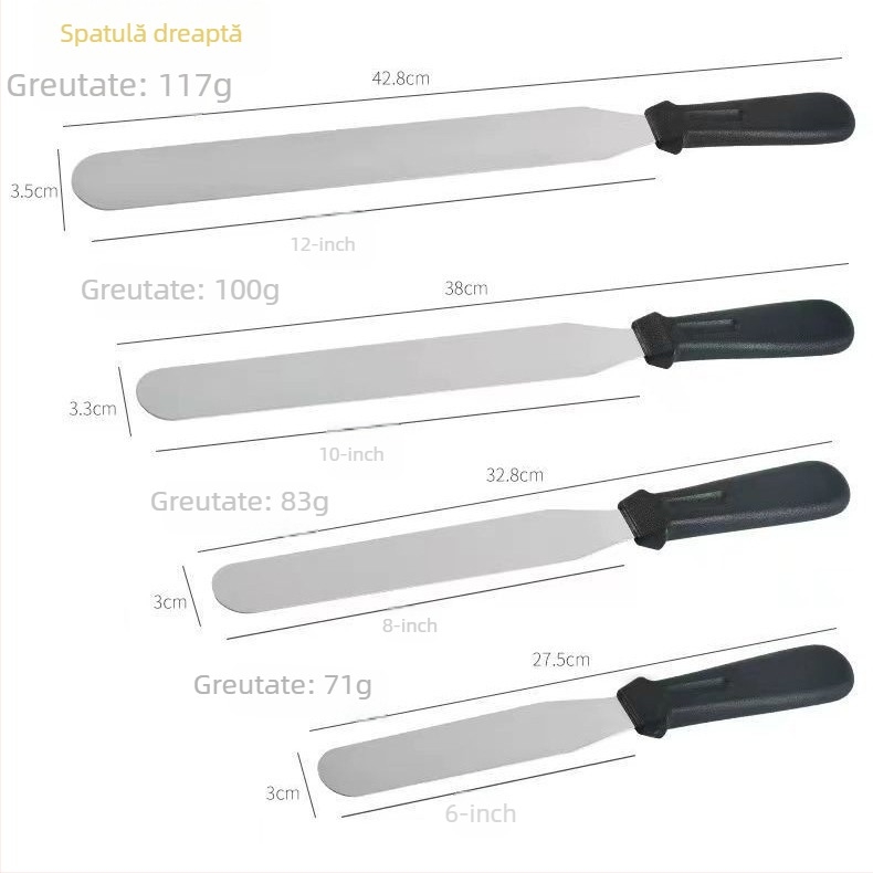 Spatulă din oțel inoxidabil, cu capete drepte și curbate, pentru netezire tort și demoldare, spatulă pentru cremă și ustensile de cofetărie