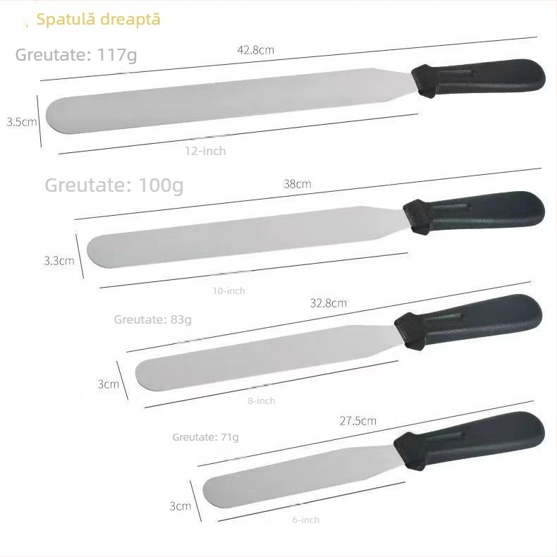 Spatulă din oțel inoxidabil, cu capete drepte și curbate, pentru netezire tort și demoldare, spatulă pentru cremă și ustensile de cofetărie