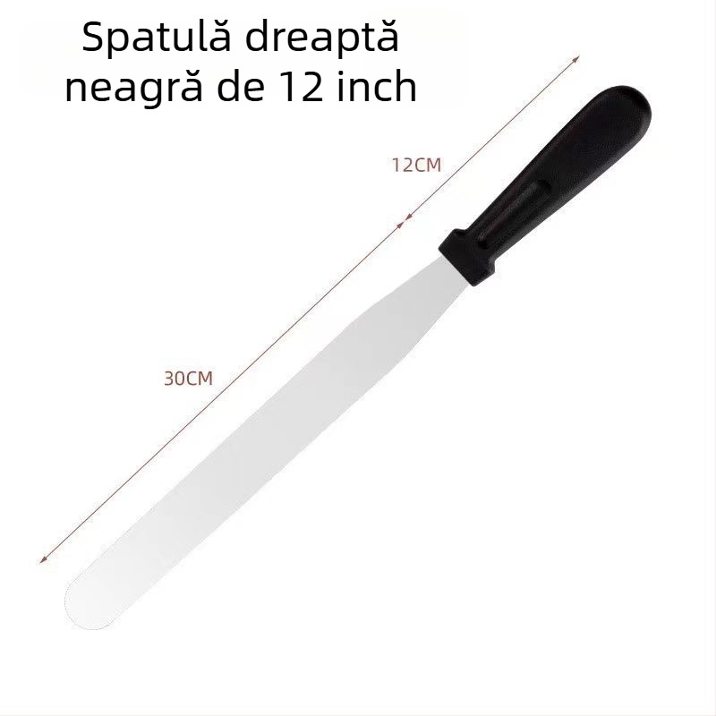 Spatulă din oțel inoxidabil, cu capete drepte și curbate, pentru netezire tort și demoldare, spatulă pentru cremă și ustensile de cofetărie