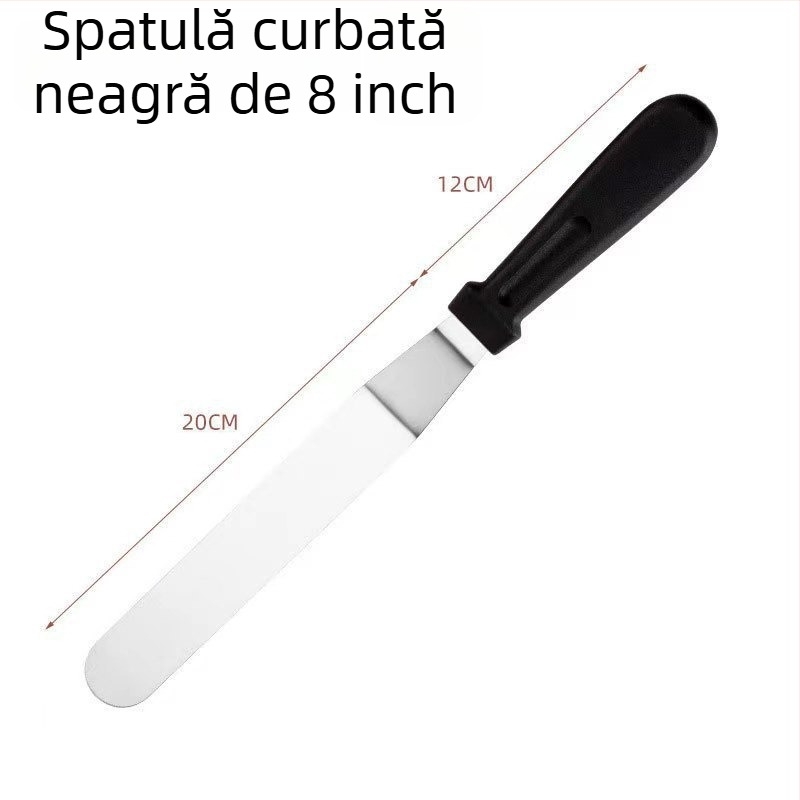 Spatulă din oțel inoxidabil, cu capete drepte și curbate, pentru netezire tort și demoldare, spatulă pentru cremă și ustensile de cofetărie
