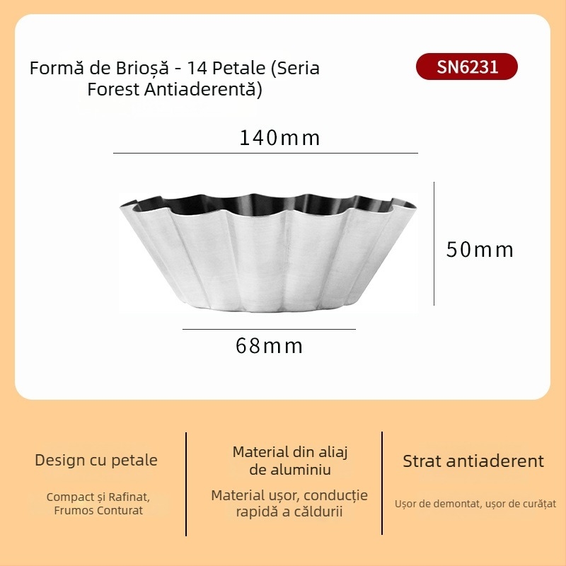 SN6226 Formă antiaderentă pentru tarte cu motive florale – floarea soarelui și crizantemă, aliaj de aluminiu, pentru coacere