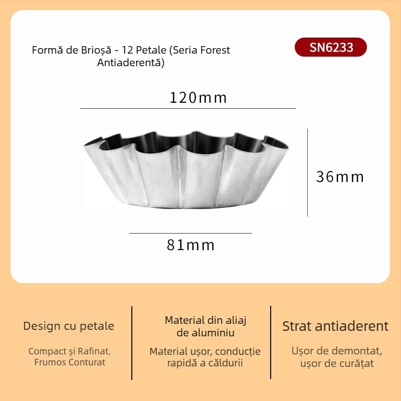 SN6226 Formă antiaderentă pentru tarte cu motive florale – floarea soarelui și crizantemă, aliaj de aluminiu, pentru coacere