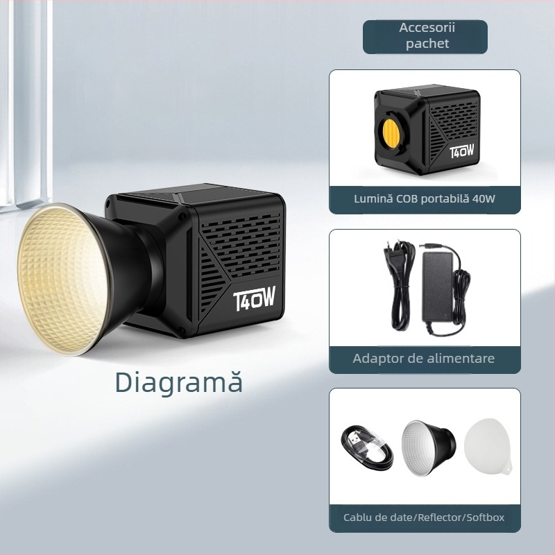 Beidi T40 Lumină COB pentru fotografie, 40W, temperatură de culoare reglabilă 2700K–6500K, pentru transmisiuni live profesionale și video portret