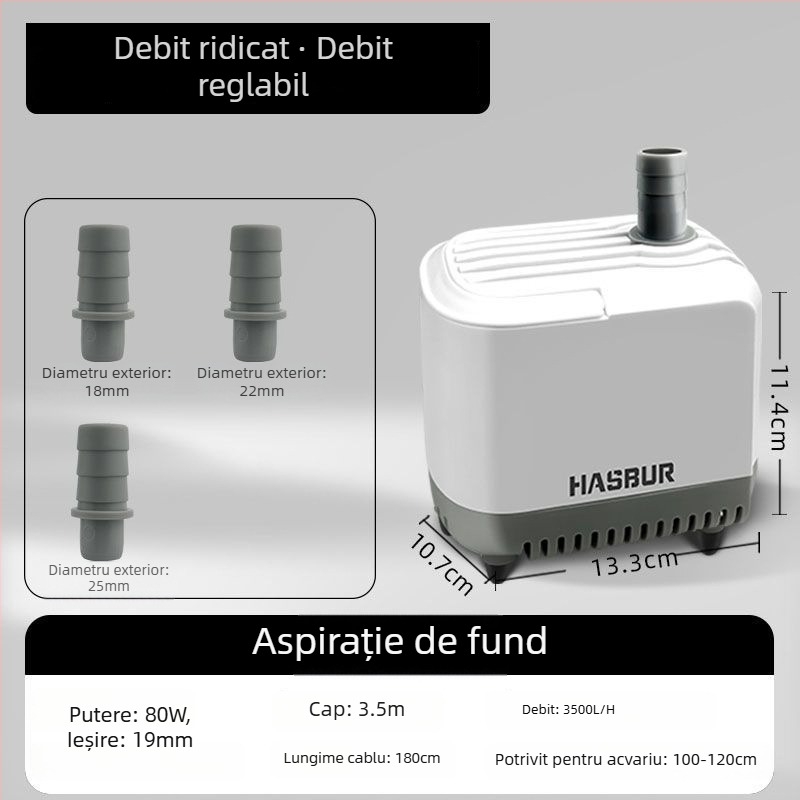 Pompa submersibilă pentru acvariu, aspirație din partea de jos, debit mare, filtrare și circulație, funcționare silențioasă pentru schimbarea apei