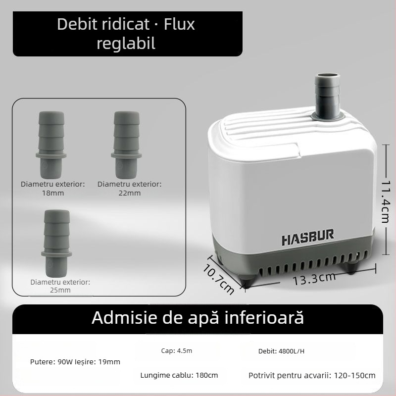 Pompa submersibilă pentru acvariu, aspirație din partea de jos, debit mare, filtrare și circulație, funcționare silențioasă pentru schimbarea apei